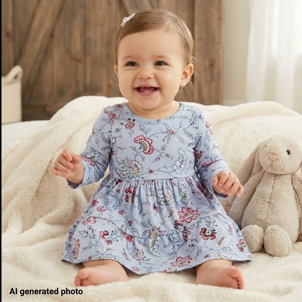 NWT Janie and Jack Everyday 3/4 Sleeve Dress Floral Paisley Tier Sz 12-18 Months